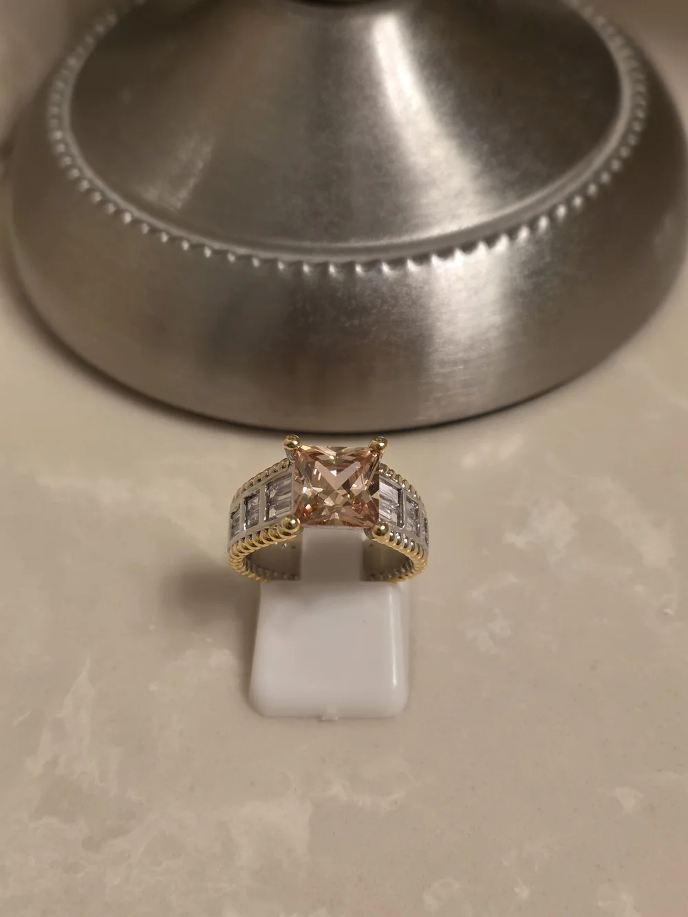 Gold and Silver CZ and Champagne Topaz Ring Size 6